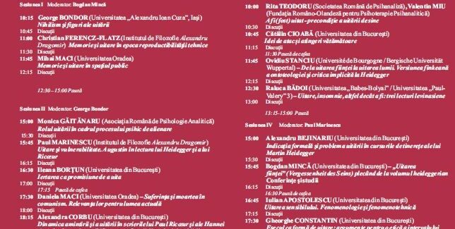 Conferința „Figuri ale vulnerabilităţii existenţiale. De la uitarea de sine la uitarea fiinţei”